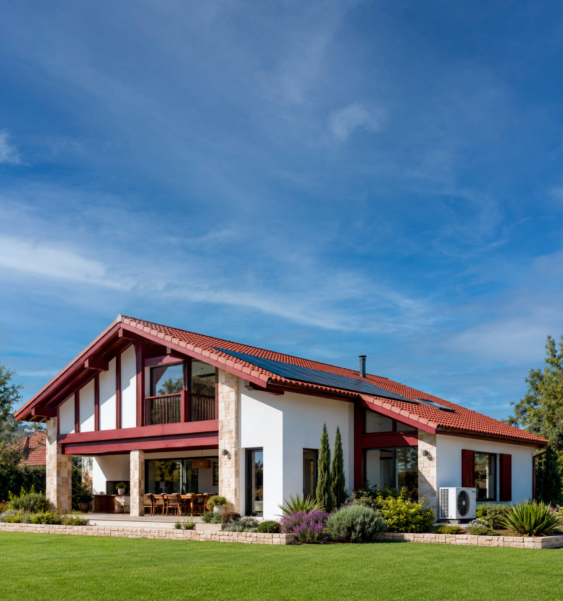 Maison basque équipée de panneaux solaires et d’une pompe à chaleur