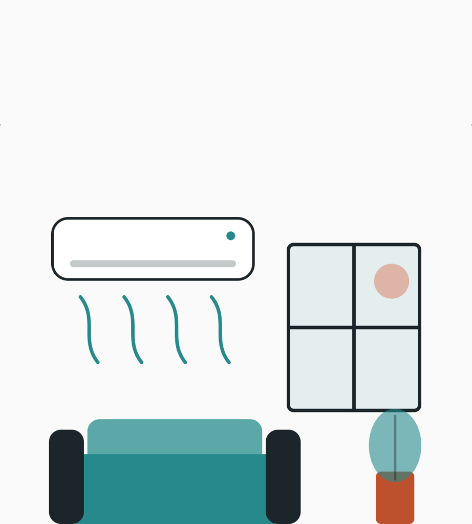 Illustration : climatisation réversible murale dans un salon