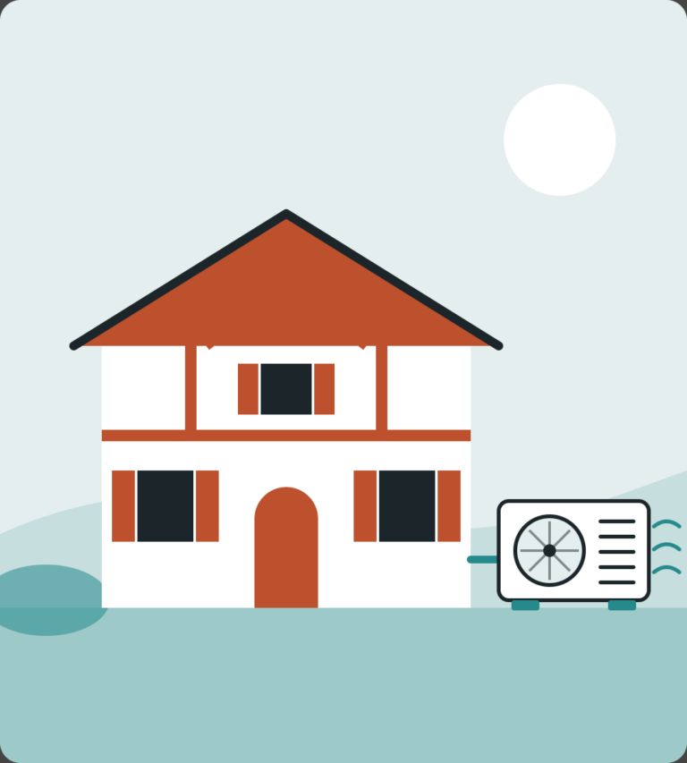 Illustration d’une maison basque équipée d’une pompe à chaleur air-eau