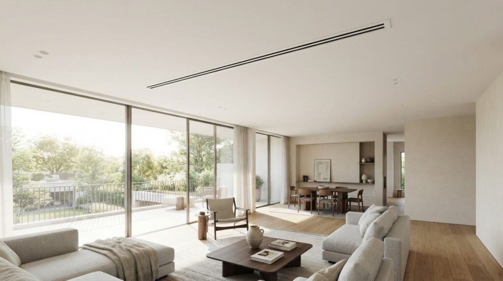 Illustration : bouche de soufflage d’une climatisation gainable au plafond