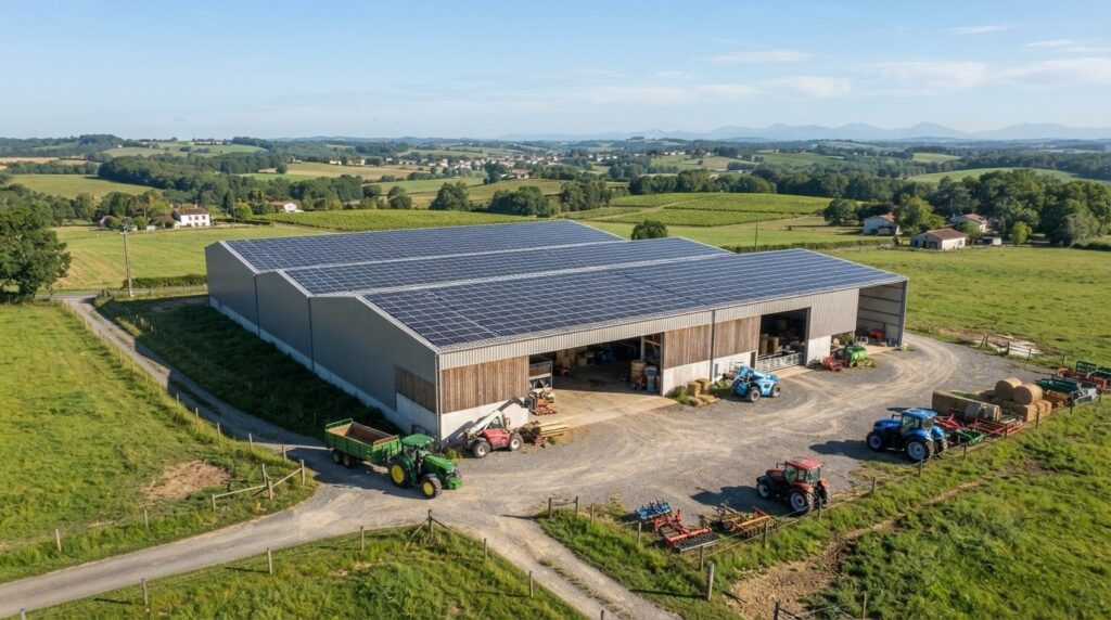 Illustration : hangar agricole équipé de panneaux solaires