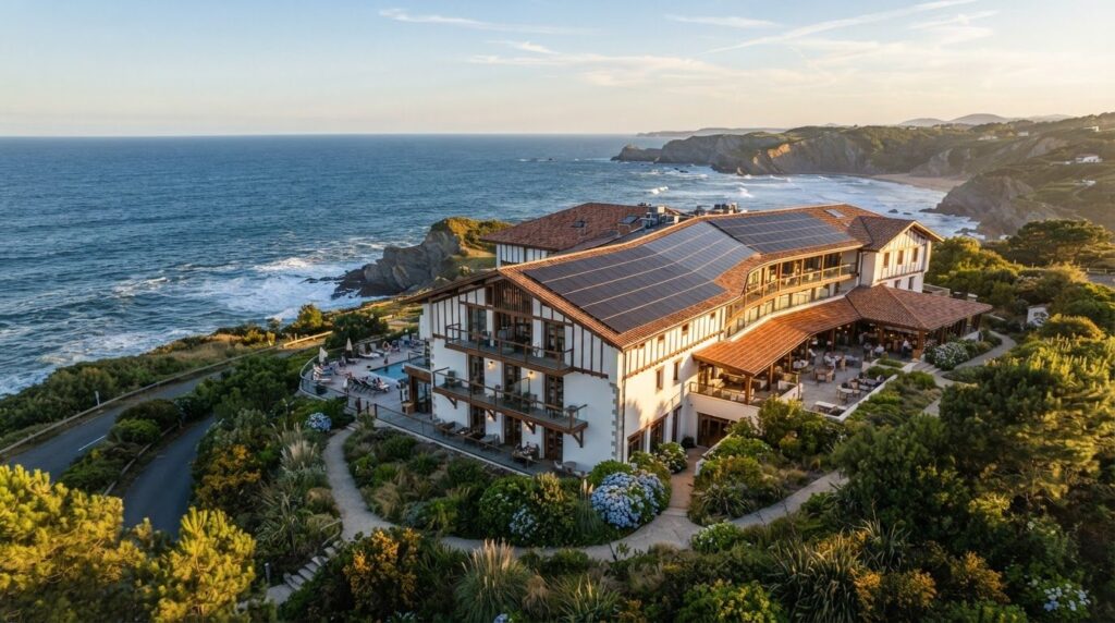 Illustration : toiture photovoltaïque d'un hôtel de la côte basque